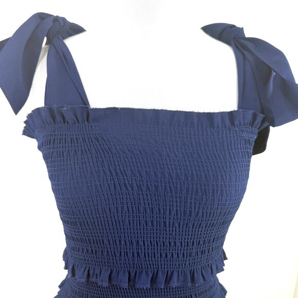 Alter’d State Navy Blue Ruffle Smocked Shoulder Tie Bodycon Dress Size XS - Picture 2 of 7